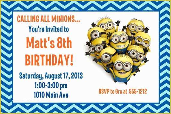 Minion Birthday Invitations Templates Free Of Minion Birthday Party Invitation Printable 4x6 or 5x7