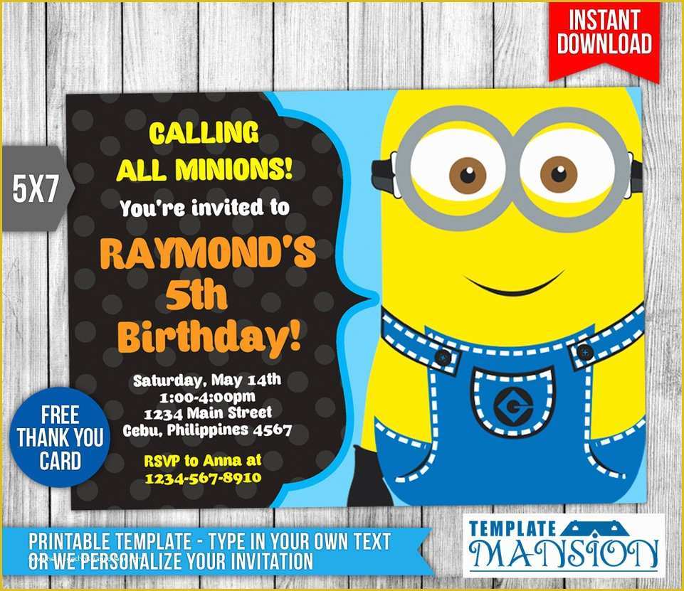 Minion Birthday Invitations Templates Free Of Minion Invitation Minion Birthday Invitation by