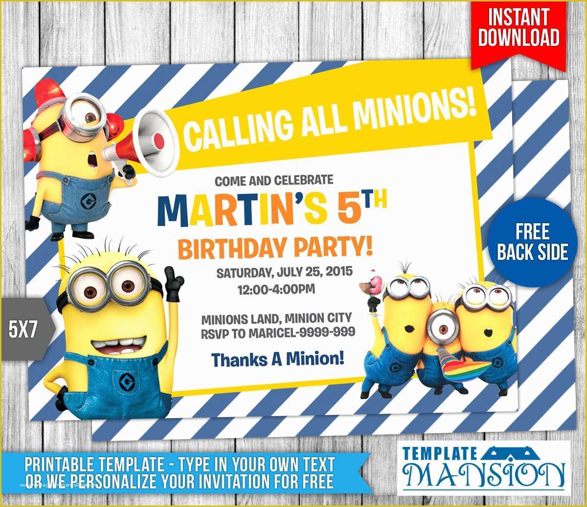 Minion Birthday Invitations Templates Free Of Minions Birthday Invitation 7 by Templatemansion On