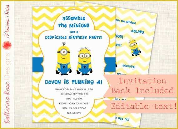 Minion Birthday Invitations Templates Free Of Premium Despicable Birthday Party Invitation Editable