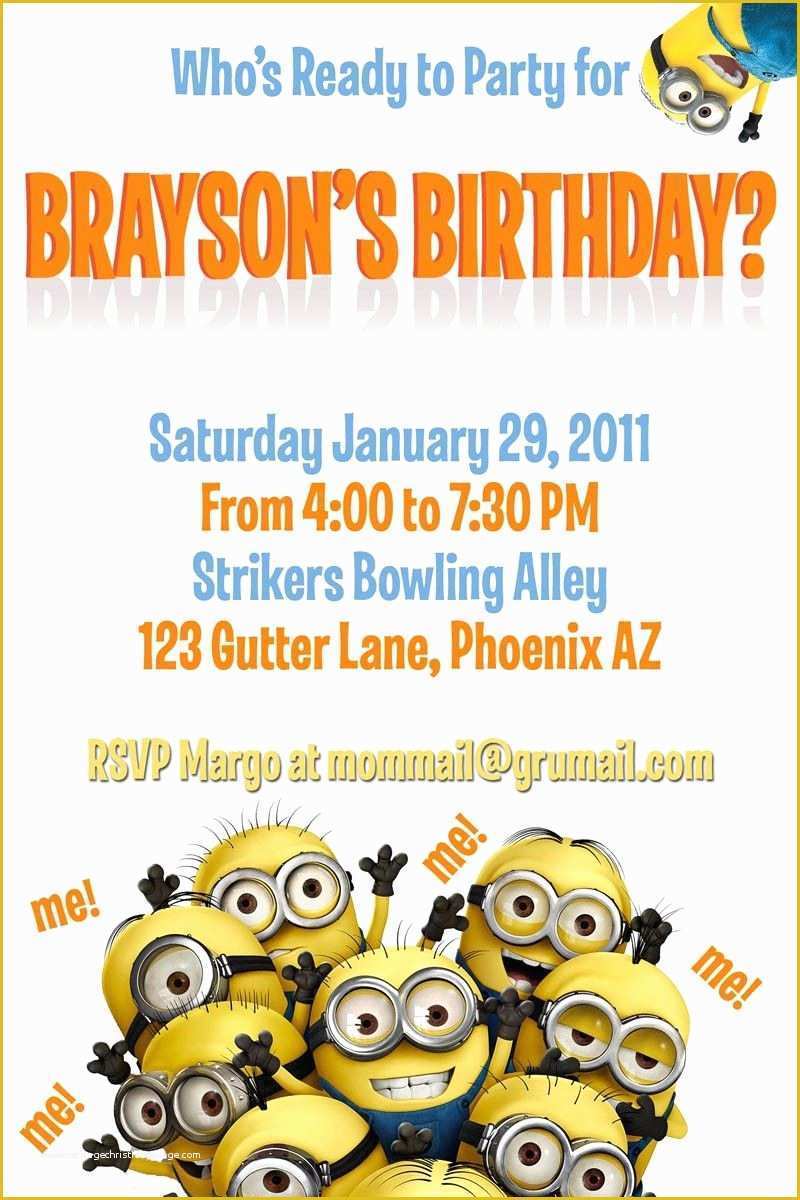 Minion Birthday Invitations Templates Free Of Template for A Dispicable Me Invitation Cards