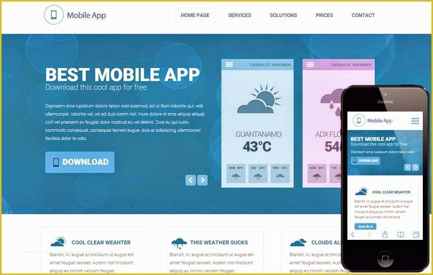 Mobile App HTML Template Free Of Weather A Mobile App Based Flat Bootstrap Responsive Web