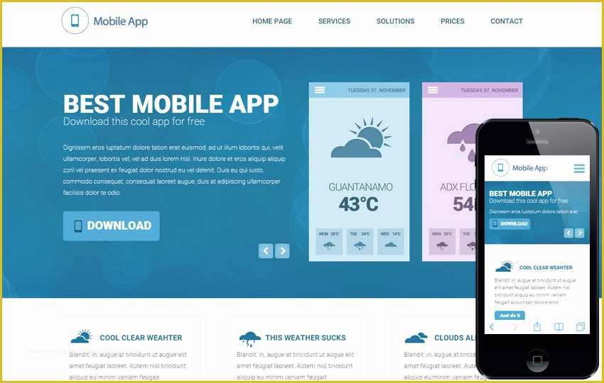 Mobile Compatible Website Template Free Download Of Weather A Mobile App Based Flat Bootstrap Responsive Web
