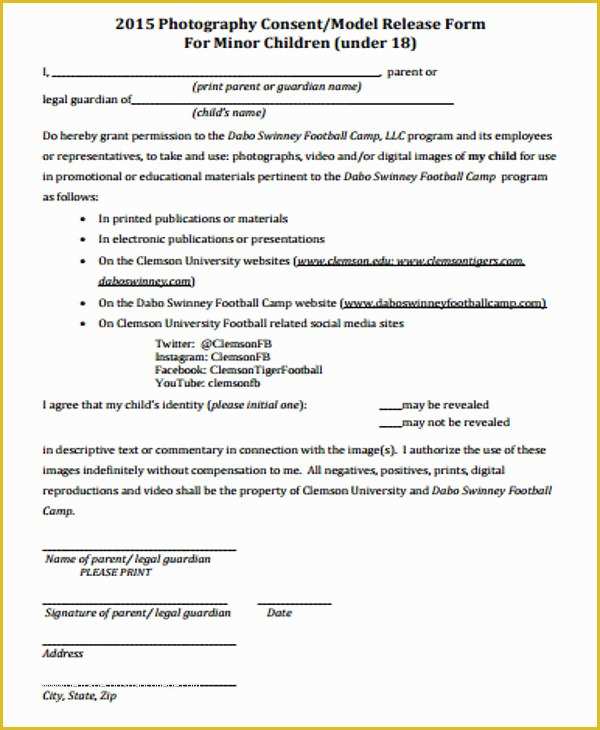Model Release Template Free Of 9 Sample Model Release forms In Pdf