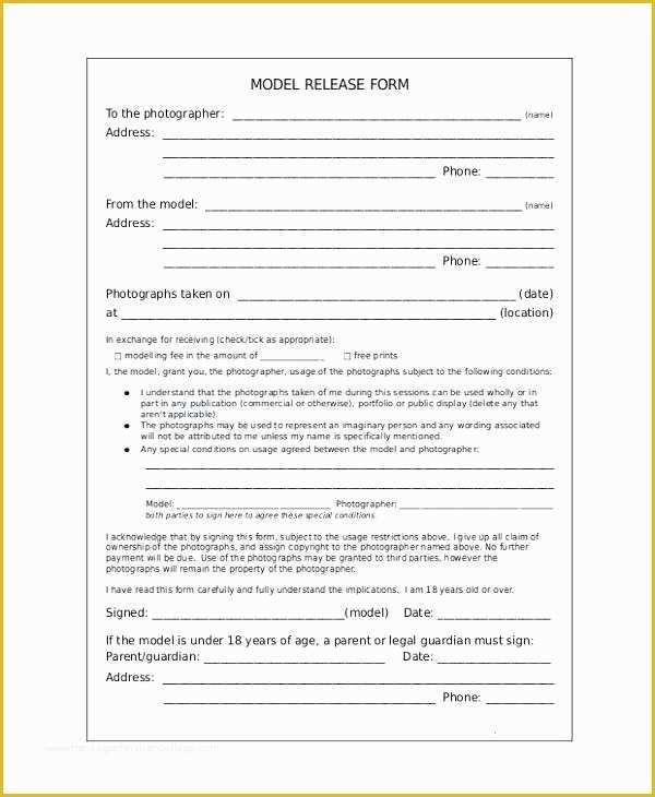 Model Release Template Free Of Graphy Model Release form Template Graphy