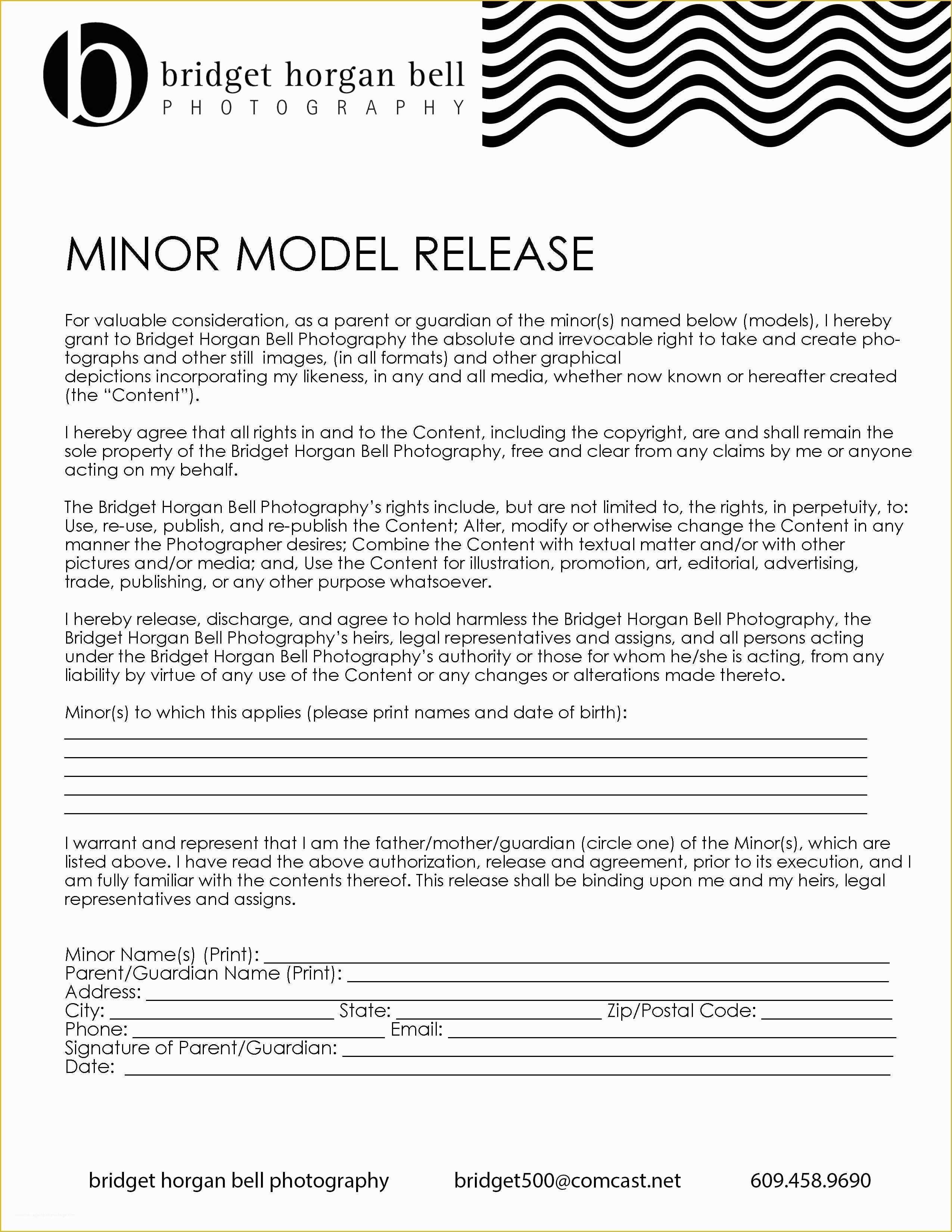 Model Release Template Free Of Minor Model Release form Template Invitation Templates