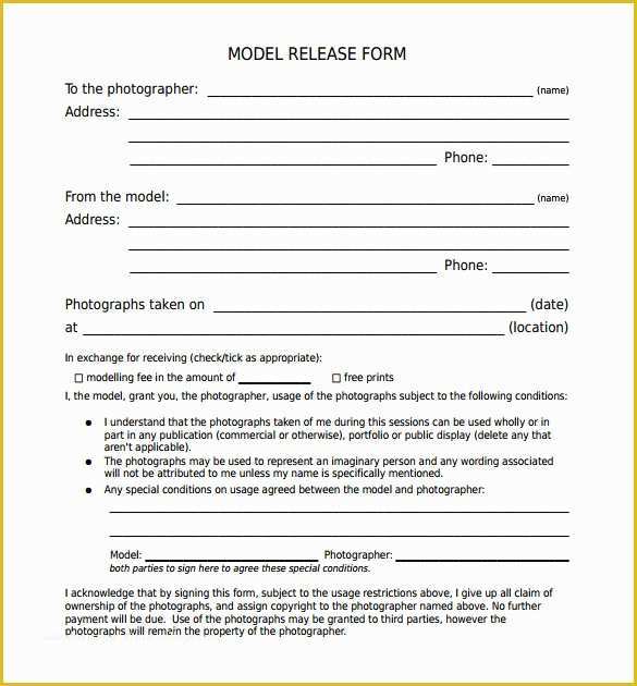 Model Release Template Free Of Model Release form 8 Samples Examples & format