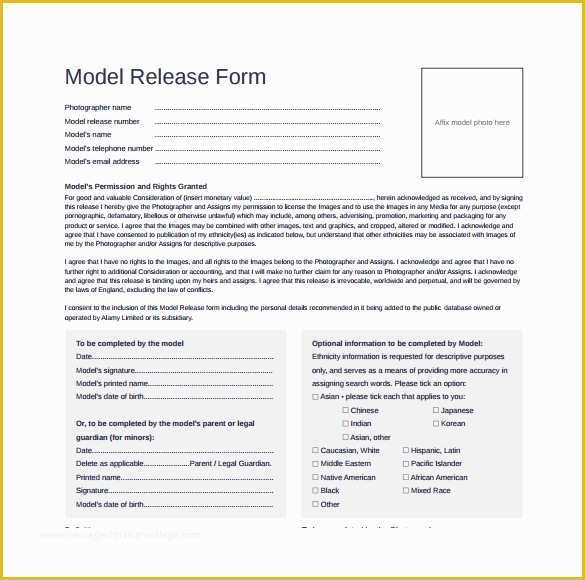 Model Release Template Free Of Model Release form 8 Samples Examples & format