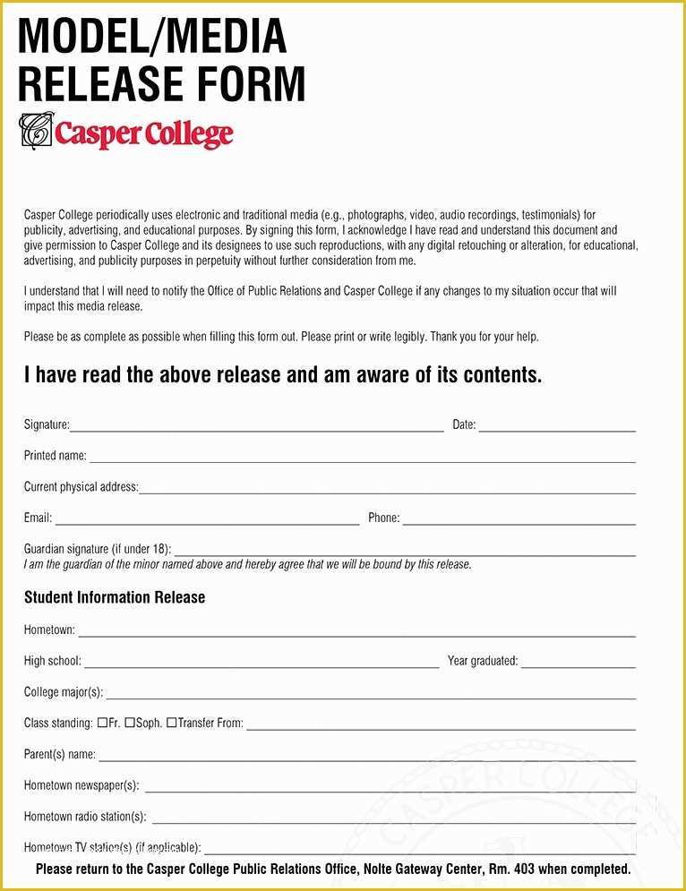 Model Release Template Free Of Model Release form