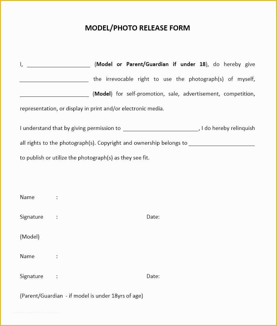 Model Release Template Free Of Model Release form