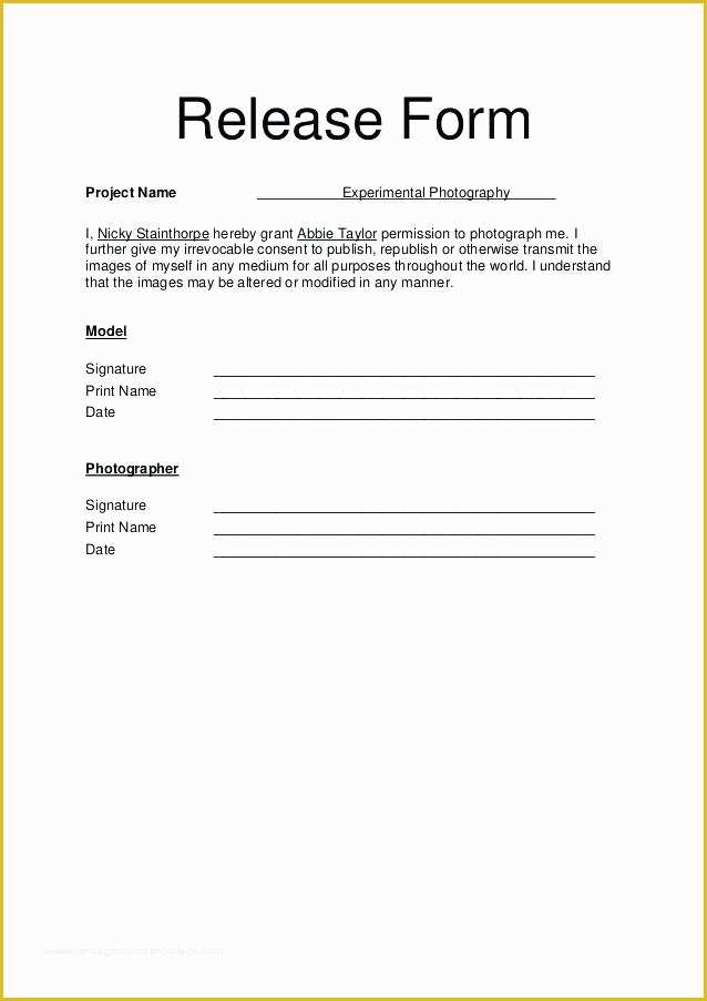 Model Release Template Free Of Model Release form Template 8 Free Sample Example format