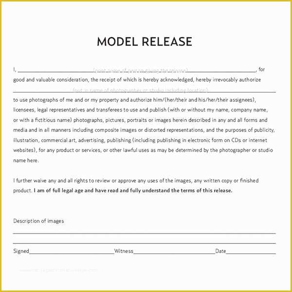 Model Release Template Free Of Model Release form Template Free Printable Documents
