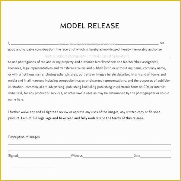 Model Release Template Free Of Model Release form Template Free Printable Documents