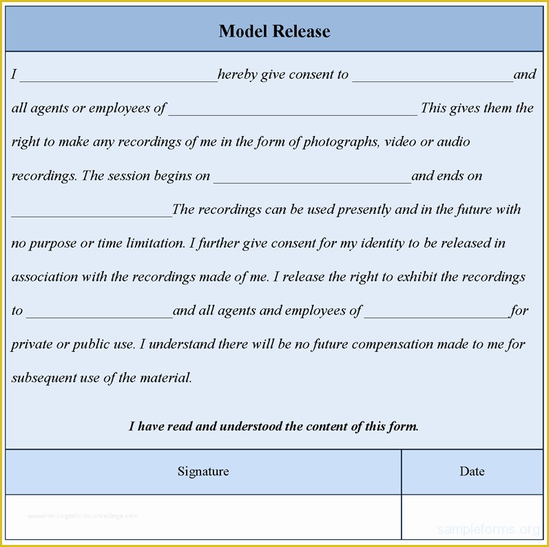 Model Release Template Free Of Model Release form Template Sample forms