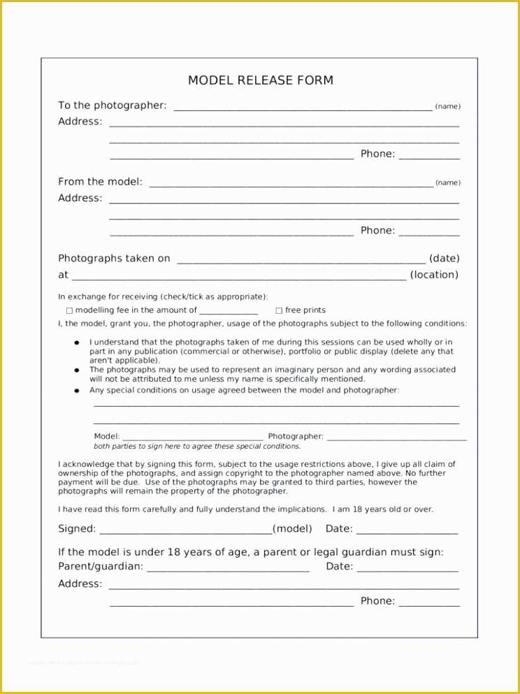 Model Release Template Free Of Property Model Release form to Download Shutterstock Pdf