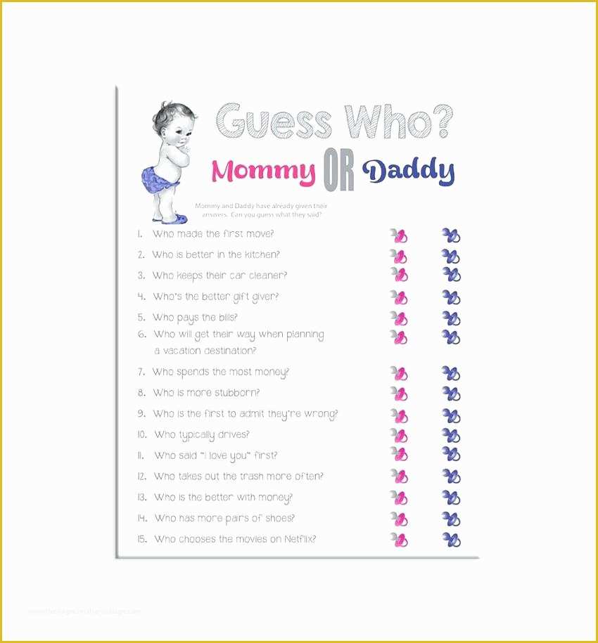 Mommy or Daddy Baby Shower Game Template Free Of 12 Baby Shower Questions for Mom and Dad