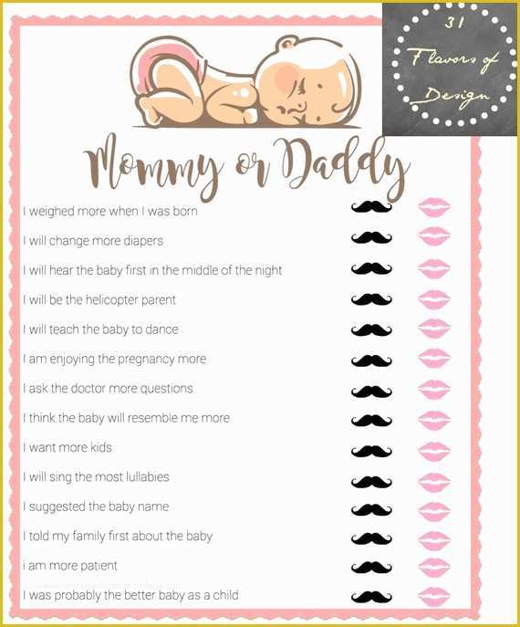 Mommy or Daddy Baby Shower Game Template Free Of Baby Shower Game Mommy or Daddy Trivia Instant Download