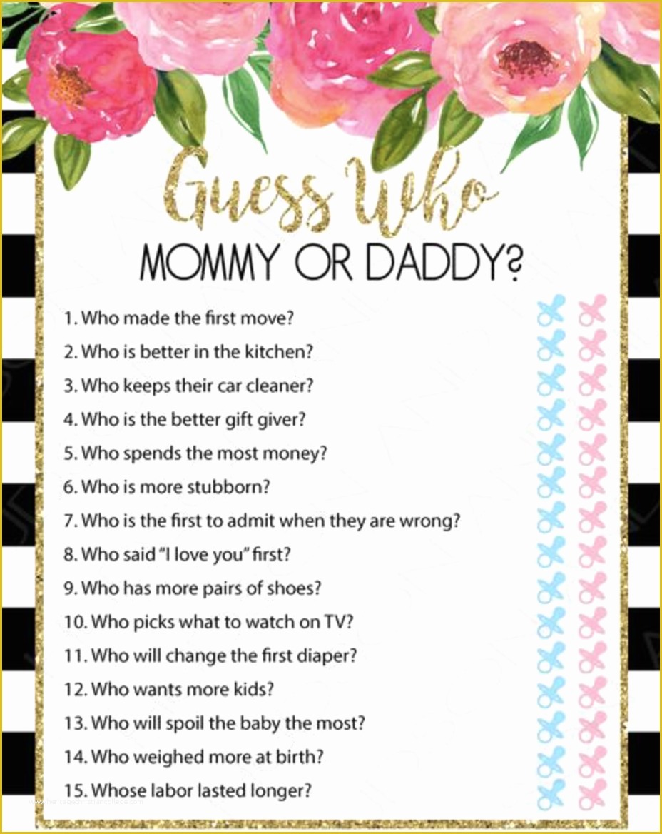 Mommy or Daddy Baby Shower Game Template Free Of Baby Shower Guess who Game Girl Version