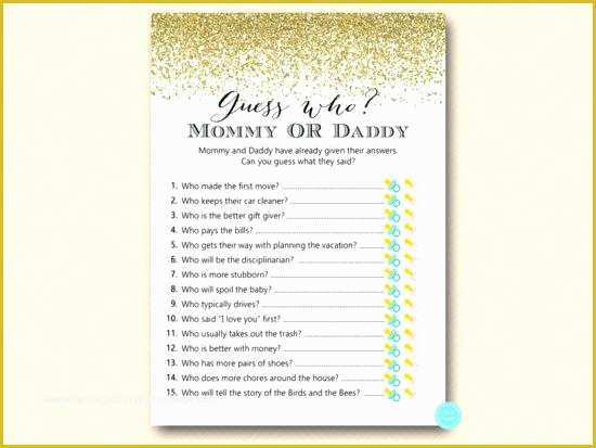 Mommy or Daddy Baby Shower Game Template Free Of Daddy Baby Shower Games Mommy Daddy Baby Shower Game
