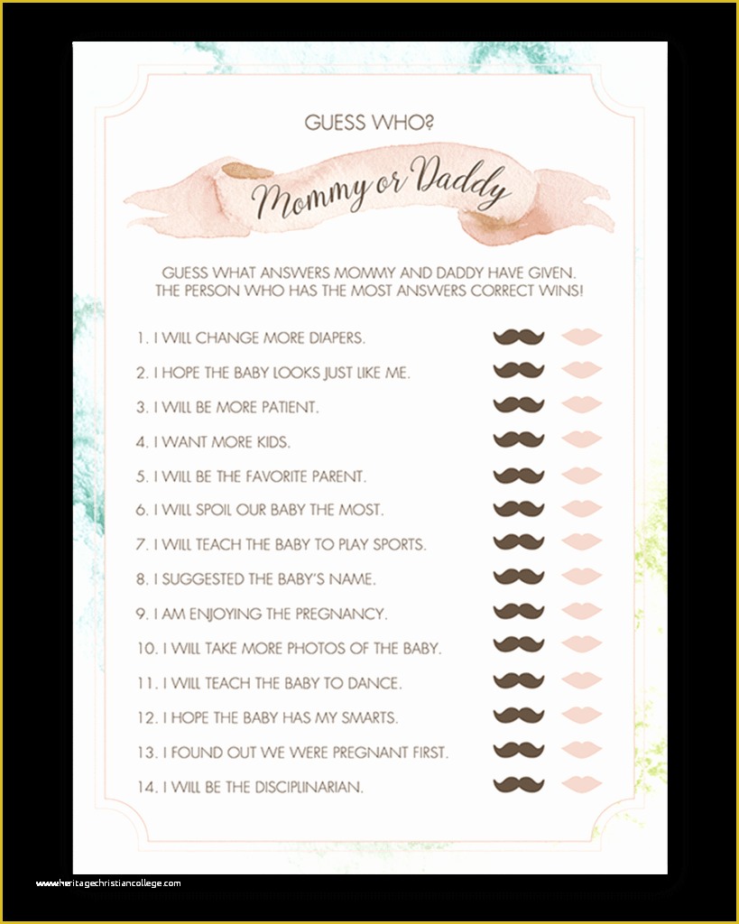 Mommy or Daddy Baby Shower Game Template Free Of Guess who Baby Shower Game Pirate theme Couples Coed Games