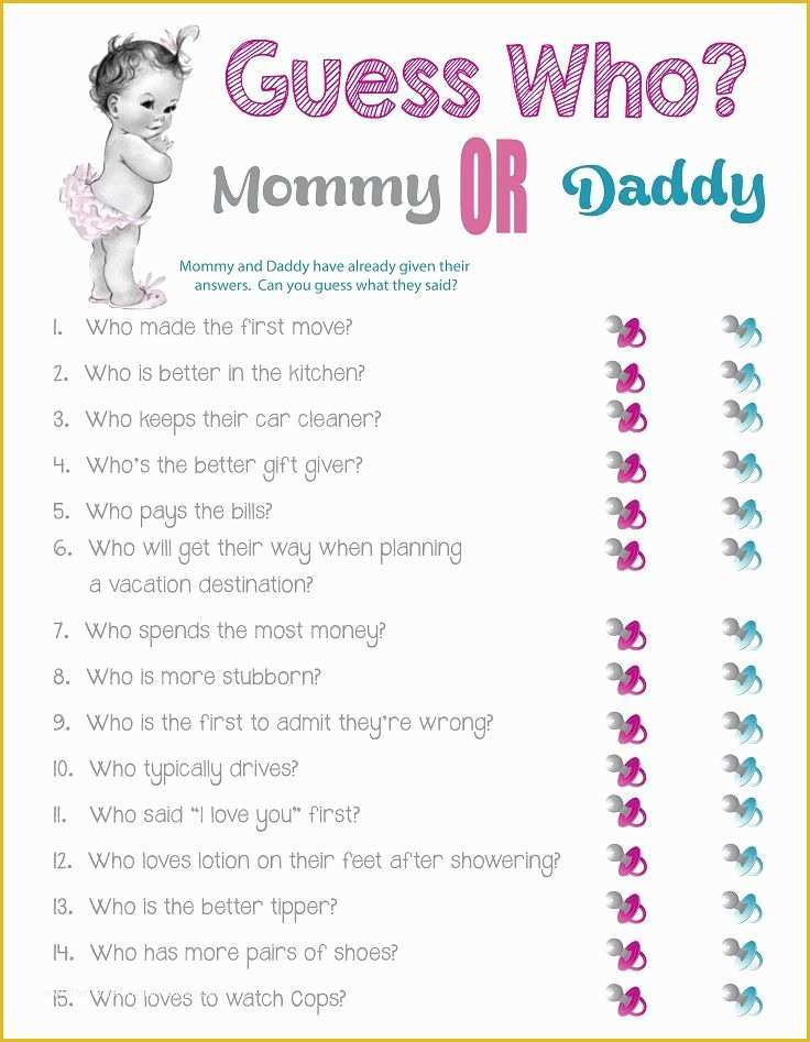 Mommy or Daddy Baby Shower Game Template Free Of Guess who Mommy or Daddy Great Baby Shower Game