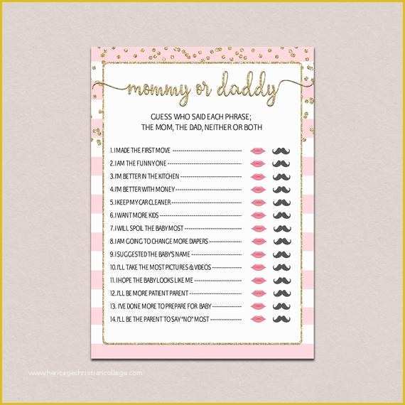 Mommy or Daddy Baby Shower Game Template Free Of Mommy or Daddy Baby Shower Game Printable Guessing Game