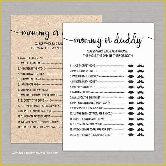 Mommy or Daddy Baby Shower Game Template Free Of Mommy or Daddy Baby Shower Game Printable Guessing Game