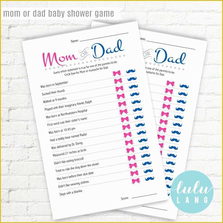 Mommy or Daddy Baby Shower Game Template Free Of Printable Mom or Dad Custom Baby Shower Trivia Game Pink