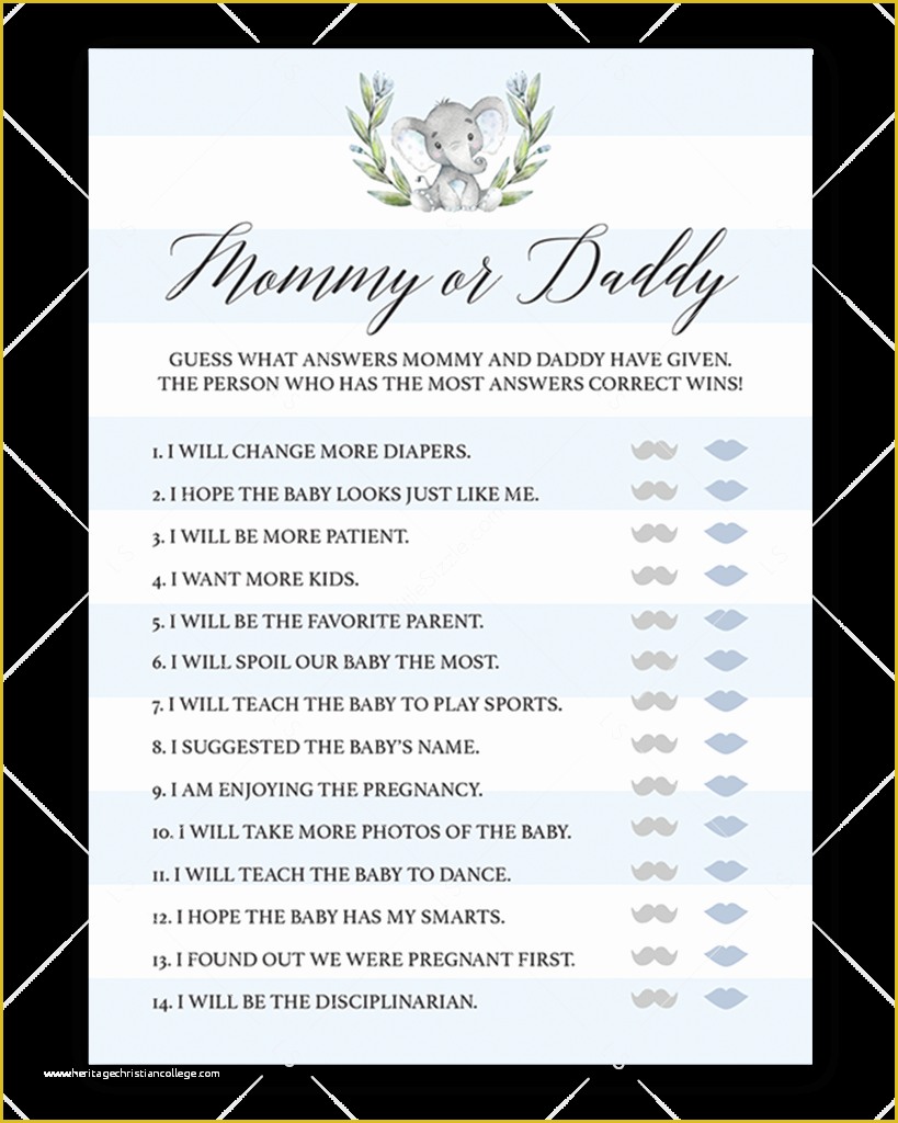 Mommy or Daddy Baby Shower Game Template Free Of Printable Mommy or Daddy Baby Shower Games