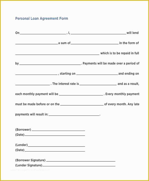 Money Loan Agreement Template Free Of 7 Personal Loan Agreement form Samples Free Sample