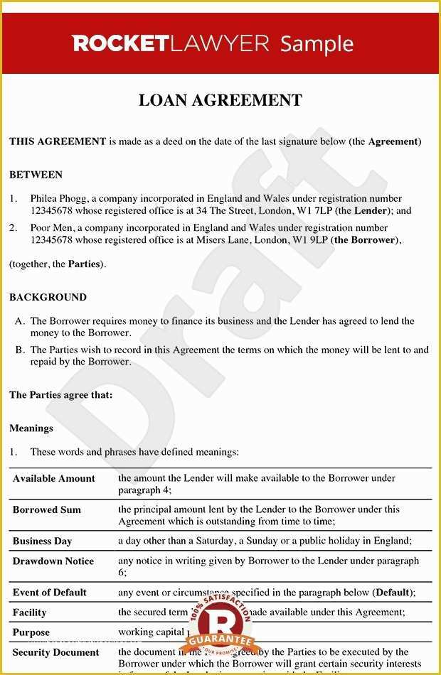 Money Loan Agreement Template Free Of Money Lending Agreement format Clean Loan Agreement Loan