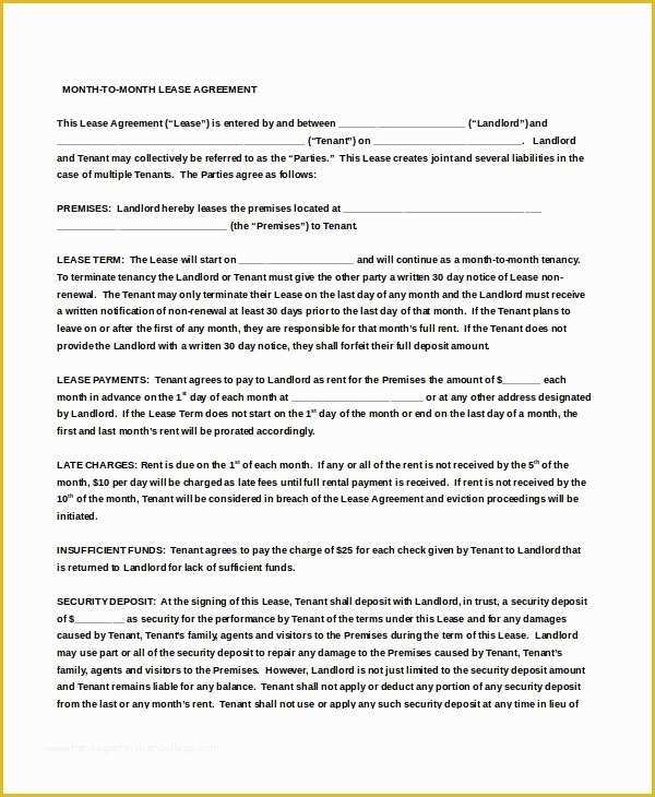 Month to Month Rental Agreement Template Free Of 10 Month to Month Rental Agreement Free Sample Example