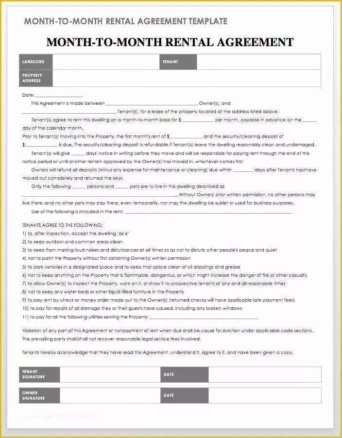 Month to Month Rental Agreement Template Free Of 18 Free Property Management Templates