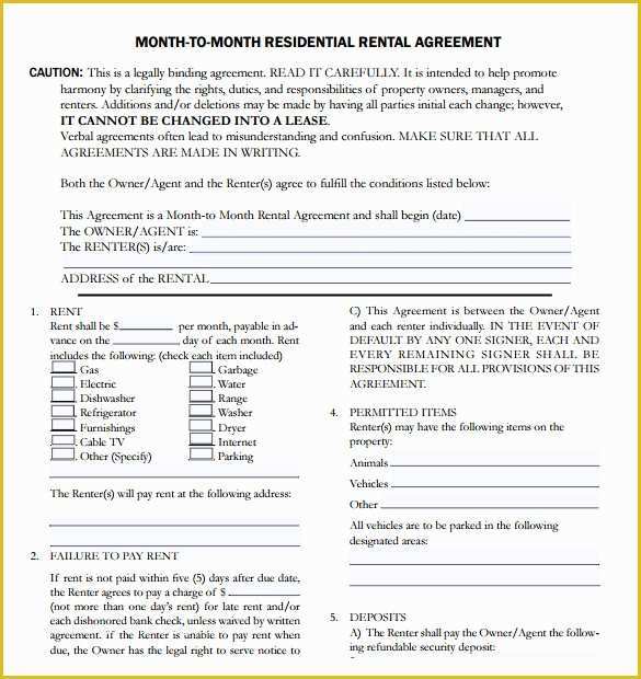 Month to Month Rental Agreement Template Free Of 7 Apartment Rental Agreement Templates