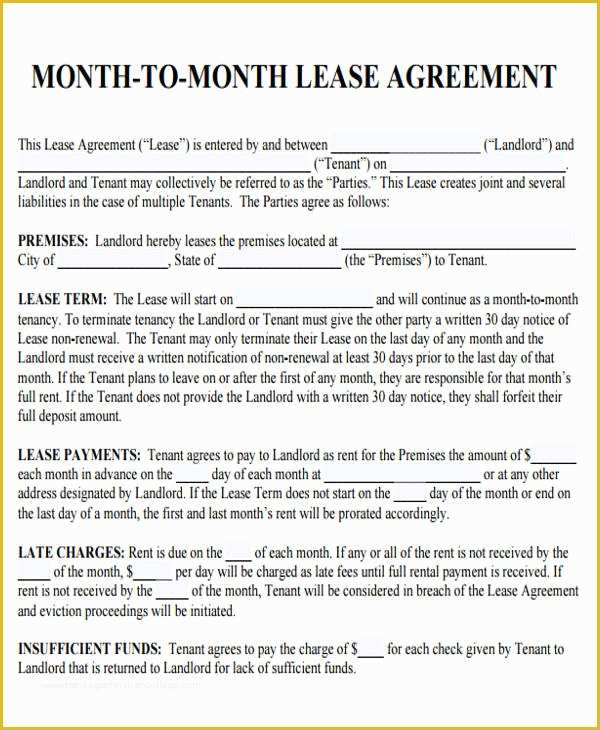 Month to Month Rental Agreement Template Free Of 7 Sample Roommate Rental Agreement forms