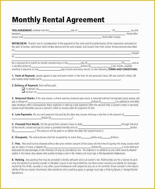 Month to Month Rental Agreement Template Free Of 8 Sample Month to Month Rental Agreement forms Sample