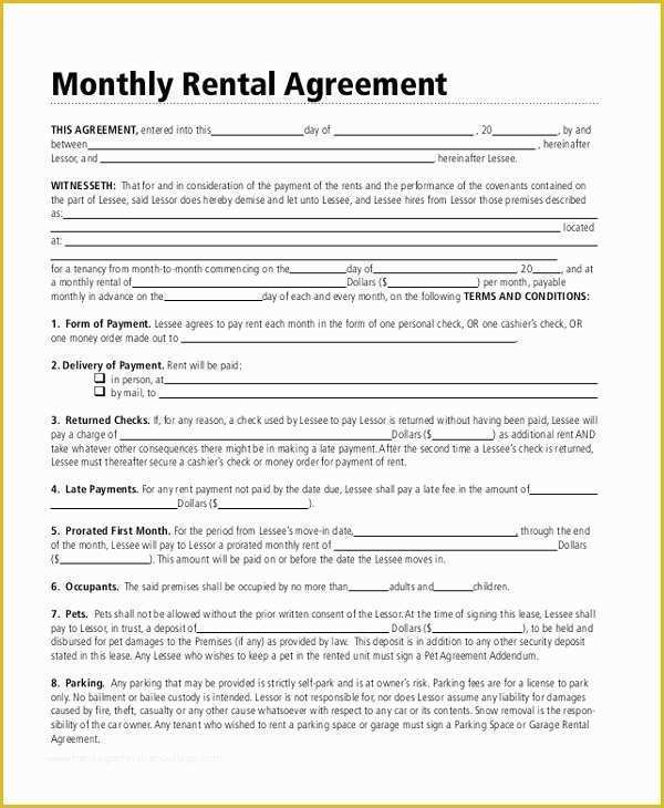 Month to Month Rental Agreement Template Free Of 8 Sample Month to Month Rental Agreement forms Sample