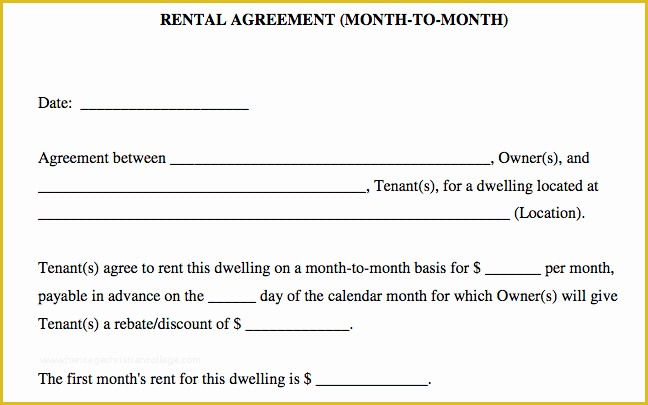 Month to Month Rental Agreement Template Free Of Basic Rental Agreement In A Word Document for Free