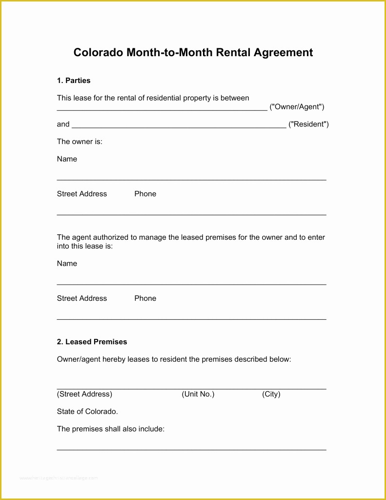 Month to Month Rental Agreement Template Free Of Free Colorado Month to Month Rental Agreement Template
