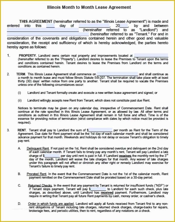 Month to Month Rental Agreement Template Free Of Free Illinois Month to Month Lease Agreement Pdf