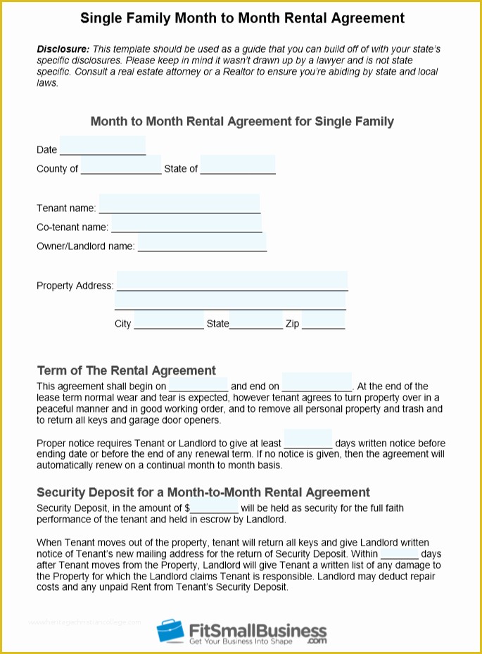 Month to Month Rental Agreement Template Free Of Free Illinois Month to