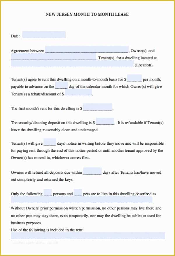 Month to Month Rental Agreement Template Free Of Free New Jersey Month to Month Lease Agreement
