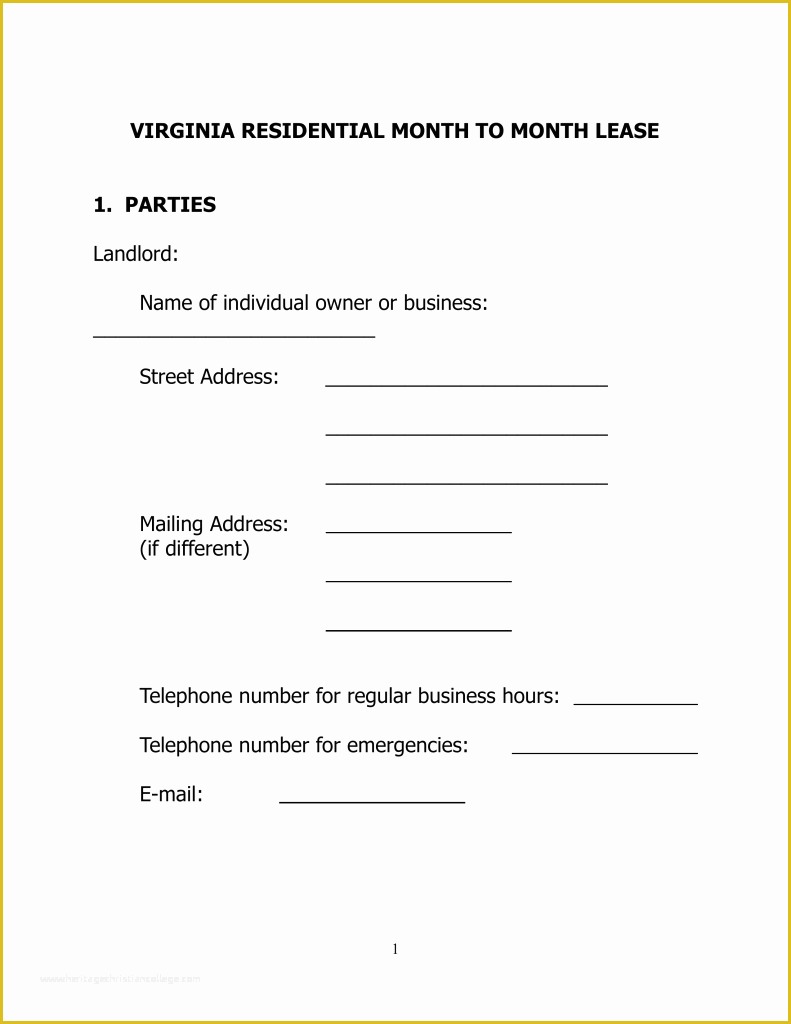 Month to Month Rental Agreement Template Free Of Free Virginia Month to Month Rental Agreement form Pdf