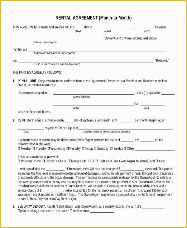 Month to Month Rental Agreement Template Free Of Month to Month Lease Agreement