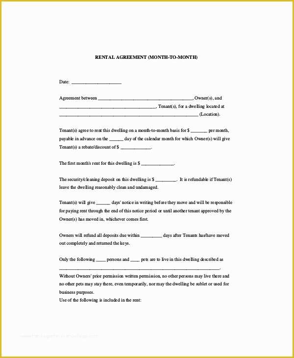 Month to Month Rental Agreement Template Free Of Month to Month Lease Templates 5 Free Sample Example
