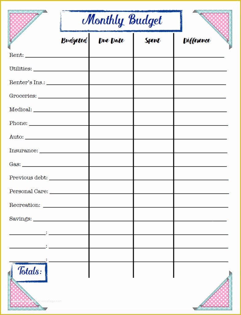 Monthly Budget Sheet Template Free Of Free Bud Ing Printables Expense Tracker Bud & Goal
