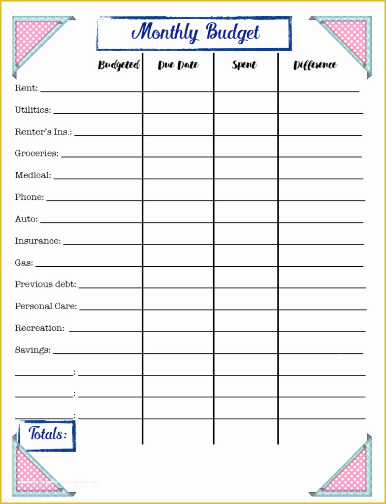 Monthly Budget Sheet Template Free Of Free Bud Ing Printables Expense Tracker Bud &amp; Goal