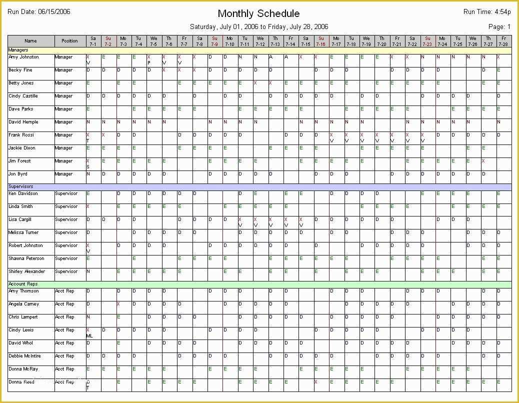 Monthly Employee Schedule Template Free Of Monthly Employee Schedule Template