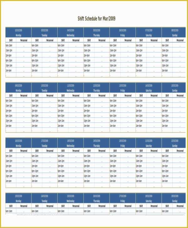 Monthly Shift Schedule Template Excel Free Of 4 Monthly Shift Schedule Templates Free Word Pdf format