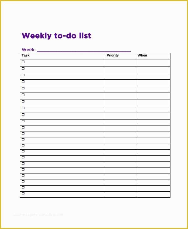 Monthly to Do List Template Free Of 9 Weekly to Do List Templates